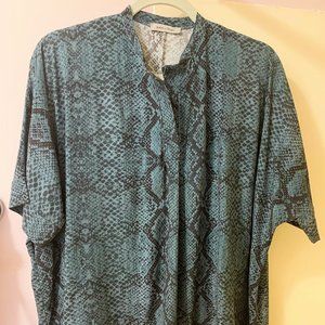 Angela Mara (Made in Italy) Green Python Print Light &  Airy Rayon Top, Size M